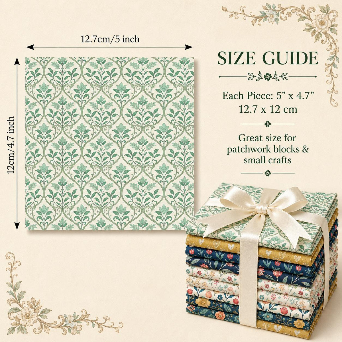10pcs Charm Pack Set Floral Pattern Vintage Style Handmade DIY with Rich Color and Texture Elements 100% Polyester Patchwork in 10 Design Styles Suitable for Patchwork DIY Craft Projects DIY Wallet Making Gift Giving Bag Making Mother's Day Gift