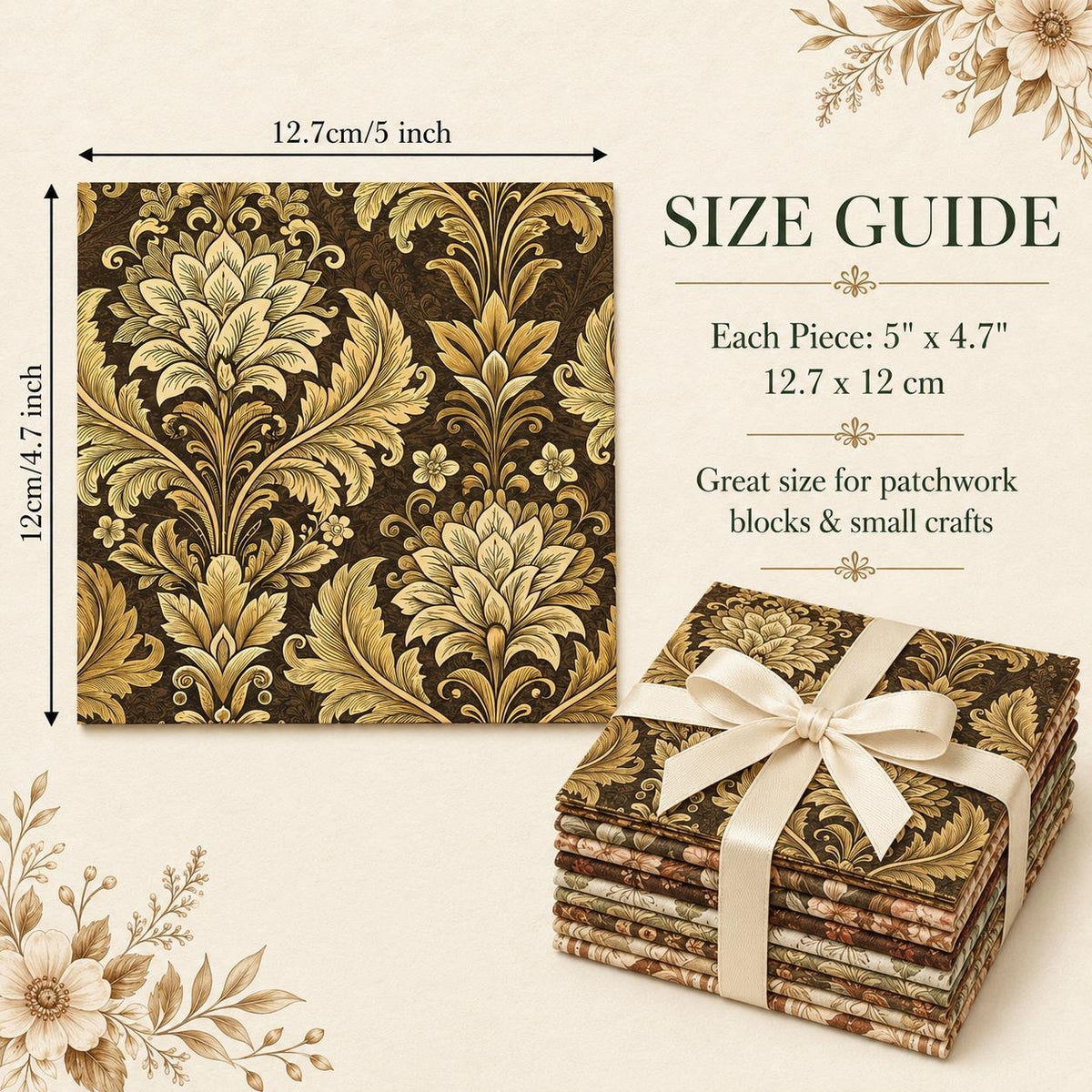 10pcs Charm Pack Set Floral Autumn Pattern Vintage Style Pattern Handmade DIY with Rich Color and Texture Elements 100% Polyester Patchwork in 10 Design Styles Suitable for Patchwork DIY Craft Projects DIY Wallet Making Gift Giving Bag Making