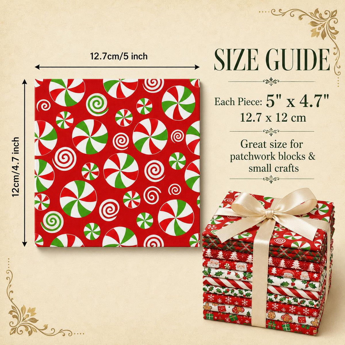 10pcs Charm Pack Set Holly Santa Christmas Pattern Vintage Style Handmade DIY with Rich Color and Texture Elements 100% Polyester Patchwork in 10 Design Styles Suitable for Patchwork DIY Craft Projects DIY Wallet Making Gift Giving Bag Making Mother's Day