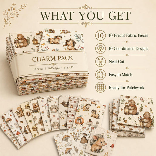 10pcs Charm Pack Set Bear Horse Vintage Style Pattern Handmade DIY with Rich Color and Texture Elements 100% Polyester Patchwork in 10 Design Styles Suitable for Patchwork DIY Craft Projects DIY Wallet Making Gift Giving Bag Making Mother's Day Gift