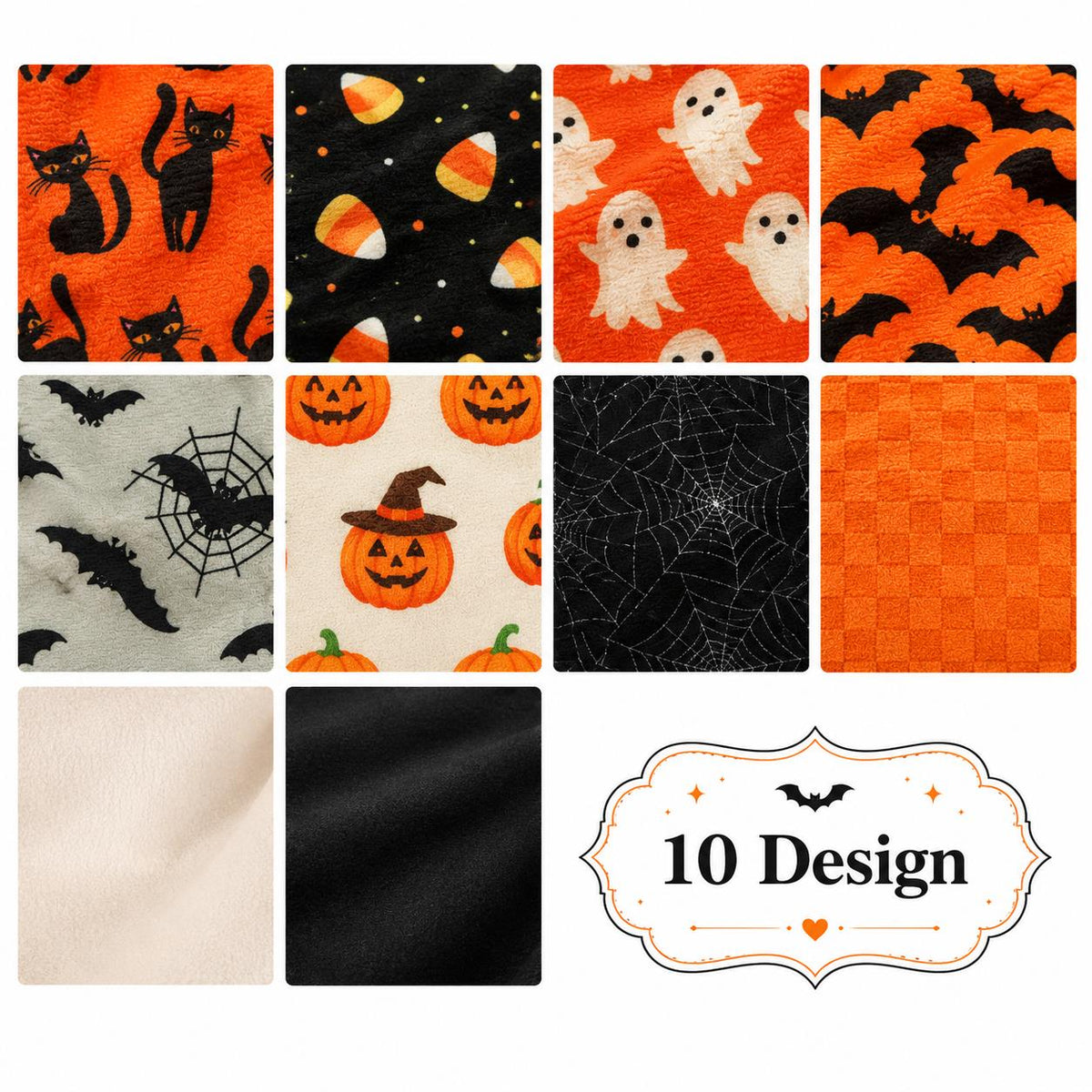 10Pc/Set, Making 10 Images 1pc Each, Each Size: 6.3*50cm Bat Pumpkin Ghost Halloween Series Sliced Fabric Set Style Combination, Polyester Jelly Roll Fabric Strips, Pre-Cut Quilting Squares, For Quilting DIY, Handicrafts And Sewing, Blankets, Rugs, Interi