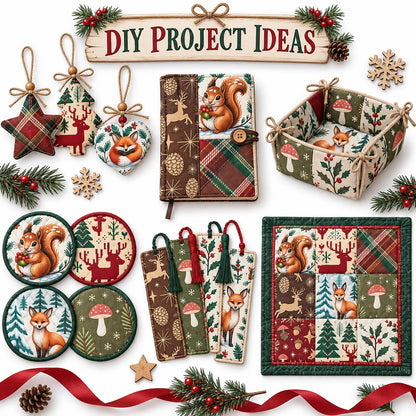 10Pc/Set Christmas Series Star Deer Fox Squirrel Holly Pinecones Fat Quarter Fabric, Pre-Cut Square Fabric Assort, Fabric Set, Craft Fabric, Handmade DIY Patchwork Fabric,Home Quilting Sewing Fabric, Packaging Fabric, Scrapbooking Craft Hobbyist