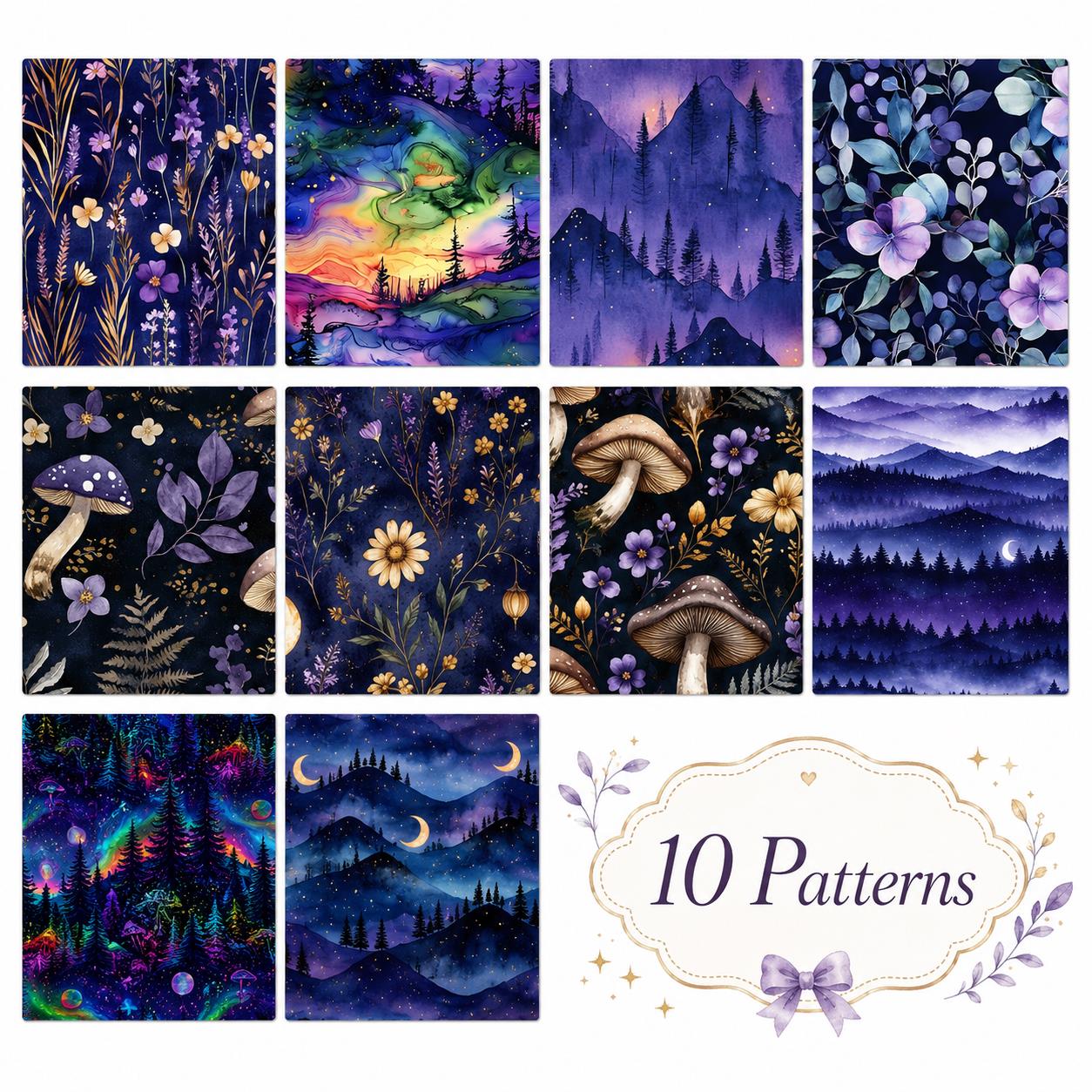 10pcs Vintage Mushroom Mountain Dark Pattern Jelly Roll Fabric Strips 2.5X19.7inch Pre-cut 100% Polyester for Patchwork Quilts, Table Runners, Placemats, Tote Bags, Storage Pouches, Makeup Bags, Coasters, Quilt Blocks & Binding
