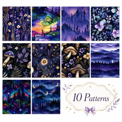 10pcs Vintage Mushroom Mountain Dark Pattern Jelly Roll Fabric Strips 2.5X19.7inch Pre-cut 100% Polyester for Patchwork Quilts, Table Runners, Placemats, Tote Bags, Storage Pouches, Makeup Bags, Coasters, Quilt Blocks & Binding