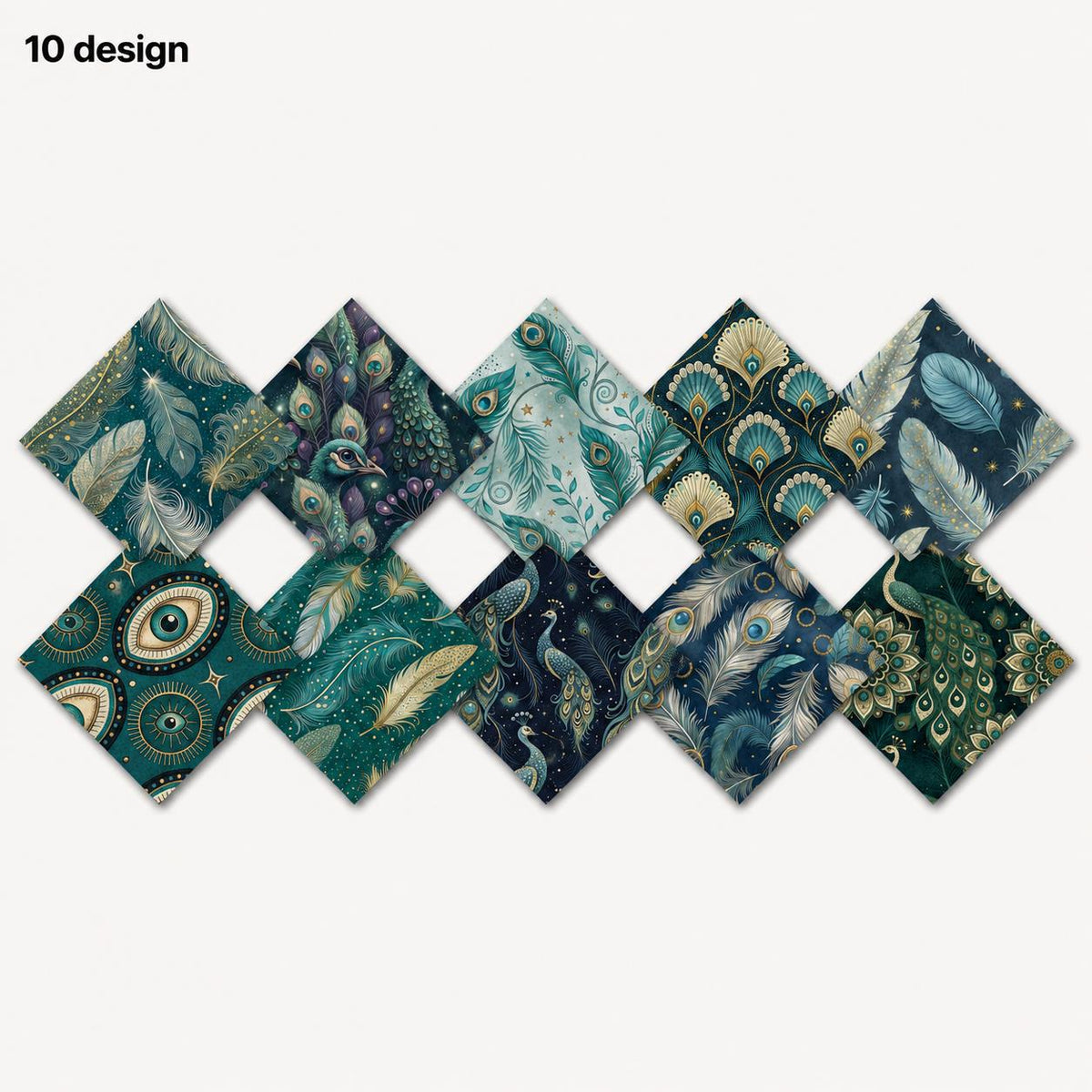 10pcs Charm Pack Set Peacock Feathers VIntage Style Pattern HAndmade DIY With Rich Color and Texture Elements 100% Polyester Patchwork in 10 Design Styles Suitable For Patchwork DIY Craft Projects DIY Wallet Making Gift Giving Bag Making Mother's Day Gift