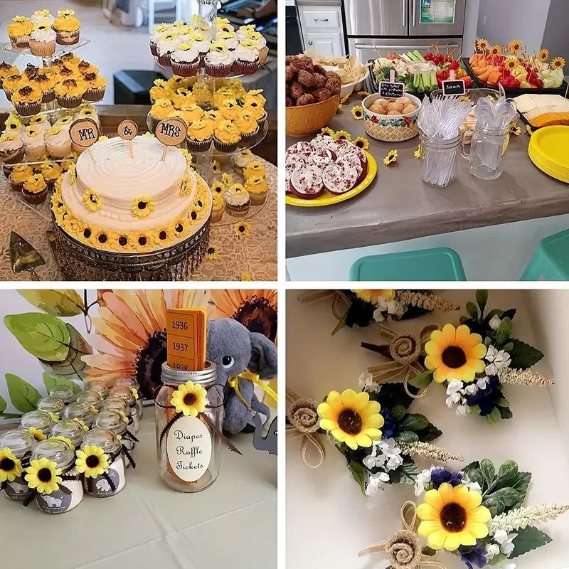 10Pcs Artificial Sunflower Heads, Small Fake for DIY Crafts, Wedding Autumn Home Decoration, Bride Shower DIY Garden