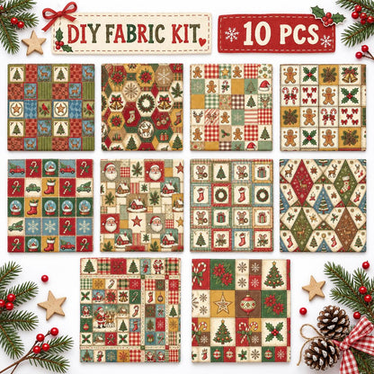 10Pc/Set Christmas Series Bowknot Flower Bell Star Plaid Deer Tree Mouse Holly House Pinecones Northern Cardinal Fat Quarter Fabric, Pre-Cut Square Fabric Assort, Fabric Set, Craft Fabric, Handmade DIY Patchwork Fabric,Home Quilting Sewing Fabric, Packagi