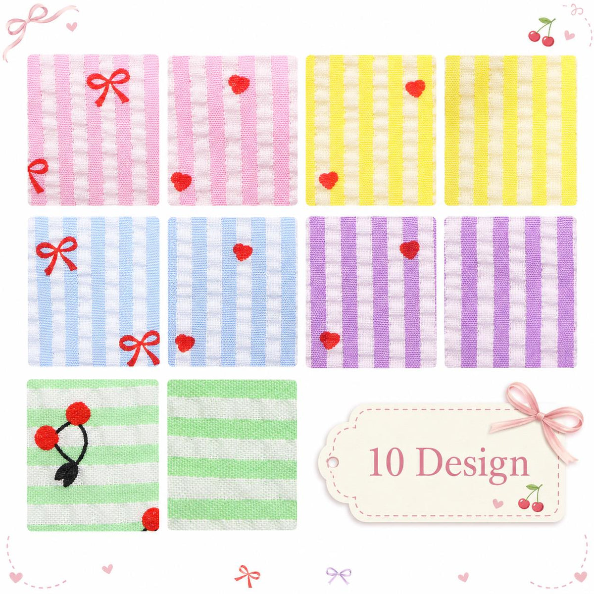 10pcs Vintage Love Striped Pattern Jelly Roll Fabric Strips 2.5X19.7inch Pre-Cut 100% Polyester For Patchwork Quilts, Table Runners, Placemats, Tote Bags, Storage Pouches, Makeup Bags, Coasters, Quilt Blocks & Binding