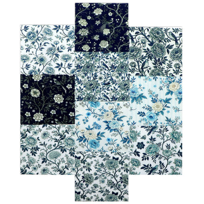 10Pc/Set Flower Blue Series Bird Leaves Fat Quarter Fabric, Pre-Cut Square Fabric Assort, Fabric Set, Craft Fabric, Handmade DIY Patchwork Fabric,Home Quilting Sewing Fabric, Packaging Fabric, Scrapbooking Craft Hobbyist