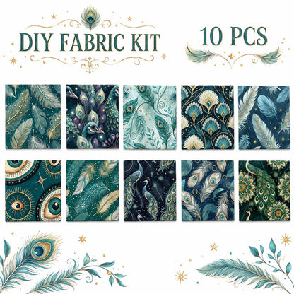 10pcs Charm Pack Set Peacock Feathers VIntage Style Pattern HAndmade DIY With Rich Color and Texture Elements 100% Polyester Patchwork in 10 Design Styles Suitable For Patchwork DIY Craft Projects DIY Wallet Making Gift Giving Bag Making Mother's Day Gift