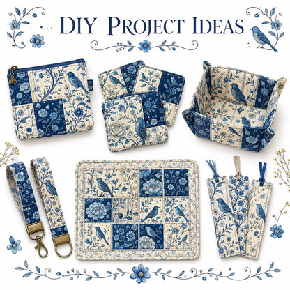 10Pc/Set Blue Flower Bird Series Fat Quarter Fabric, Pre-Cut Square Fabric Assort, Fabric Set, Craft Fabric, Handmade DIY Patchwork Fabric,Home Quilting Sewing Fabric, Packaging Fabric, Scrapbooking Craft Hobbyist