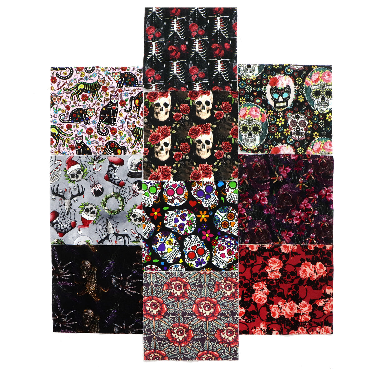 10Pc/Set Halloween Series Spider Skull Rose Cat Fat Quarter Fabric, Pre-Cut Square Fabric Assort, Fabric Set, Craft Fabric, Handmade DIY Patchwork Fabric,Home Quilting Sewing Fabric, Packaging Fabric, Scrapbooking Craft