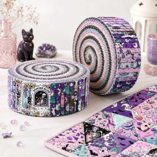 10pcs Vintage Bat Ghost Halloween Theme Jelly Roll Fabric Strips 2.5X19.7inch Pre-Cut 100% Cotton For Patchwork Quilts, Table Runners, Placemats, Tote Bags, Storage Pouches, Makeup Bags, Coasters, Quilt Blocks & Binding