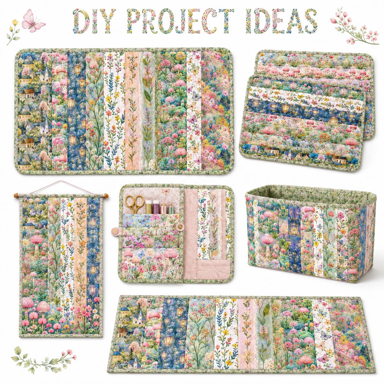 10pcs Vintage Floral Mushroom Spring Pattern Jelly Roll Fabric Strips 2.5X19.7inch Pre-cut 100% Polyester for Patchwork Quilts, Table Runners, Placemats, Tote Bags, Storage Pouches, Makeup Bags, Coasters, Quilt Blocks & Binding