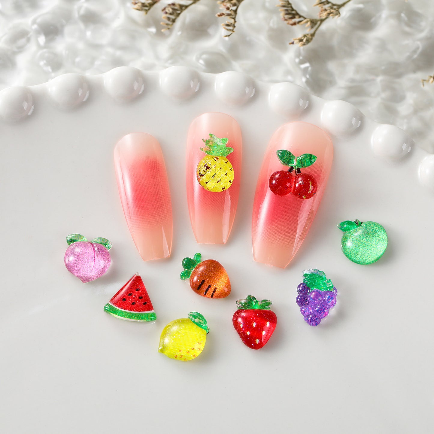 20Pcs Miniature Resin Fruits Shaped Acrylic Charms Beads,3D Flatback Resin Cabochons for DIY Jewelry Making, Earrings, Bracelets, Beads & Bead Assortments - Perfect for Phone Cases, Water Bottles & Hair Accessories,Projects Decorations
