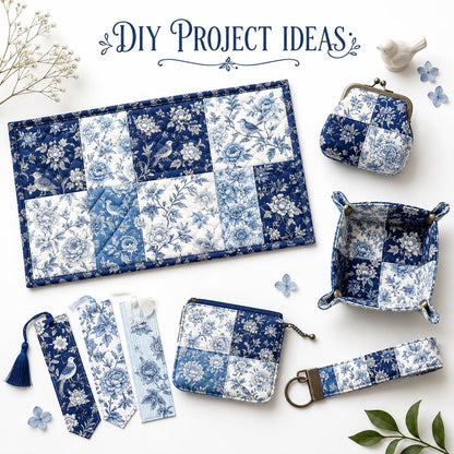 10Pc/Set Flower Blue Series Bird Leaves Fat Quarter Fabric, Pre-Cut Square Fabric Assort, Fabric Set, Craft Fabric, Handmade DIY Patchwork Fabric,Home Quilting Sewing Fabric, Packaging Fabric, Scrapbooking Craft Hobbyist
