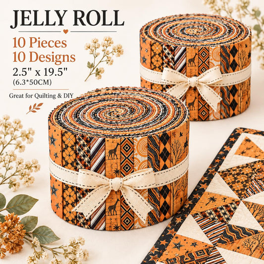 10pcs Vintage Plaid Star Orange Theme Jelly Roll Fabric Strips 2.5X19.7inch Pre-Cut 100% Polyester For Patchwork Quilts, Table Runners, Placemats, Tote Bags, Storage Pouches, Makeup Bags, Coasters, Quilt Blocks & Binding