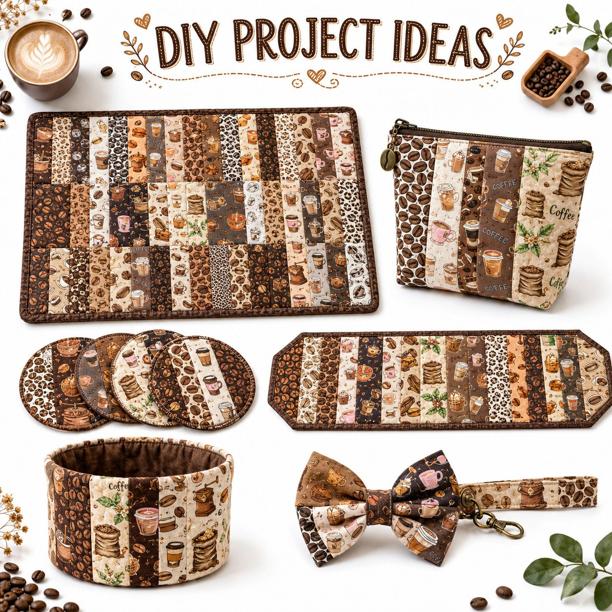 10Pc/Set, Making 10 Images 1pc Each, Each Size: 6.3*50cm Coffee Bean Series Sliced Fabric Set Style Combination, Polyester Jelly Roll Fabric Strips, Pre-Cut Quilting Squares, For Quilting DIY, Handicrafts And Sewing, Blankets, Rugs, Interior Decoration