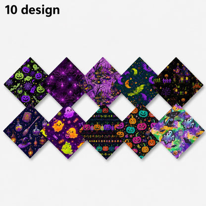 10pcs Charm Pack Set Pumpkin Ghost Halloween Pattern Vintage Style Handmade DIY with Rich Color and Texture Elements 100% Polyester Patchwork in 10 Design Styles Suitable for Patchwork DIY Craft Projects DIY Wallet Making Gift Giving Bag Making Mother's D