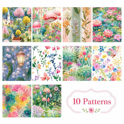 10pcs Vintage Floral Mushroom Spring Pattern Jelly Roll Fabric Strips 2.5X19.7inch Pre-cut 100% Polyester for Patchwork Quilts, Table Runners, Placemats, Tote Bags, Storage Pouches, Makeup Bags, Coasters, Quilt Blocks & Binding