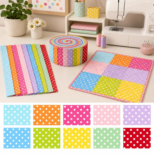 10pcs Vintage Dot Pattern Purple Jelly Roll Fabric Strips 2.5X19.7inch Pre-cut 100% Polyester for Patchwork Quilts, Table Runners, Placemats, Tote Bags, Storage Pouches, Makeup Bags, Coasters, Quilt Blocks & Binding Multi-color