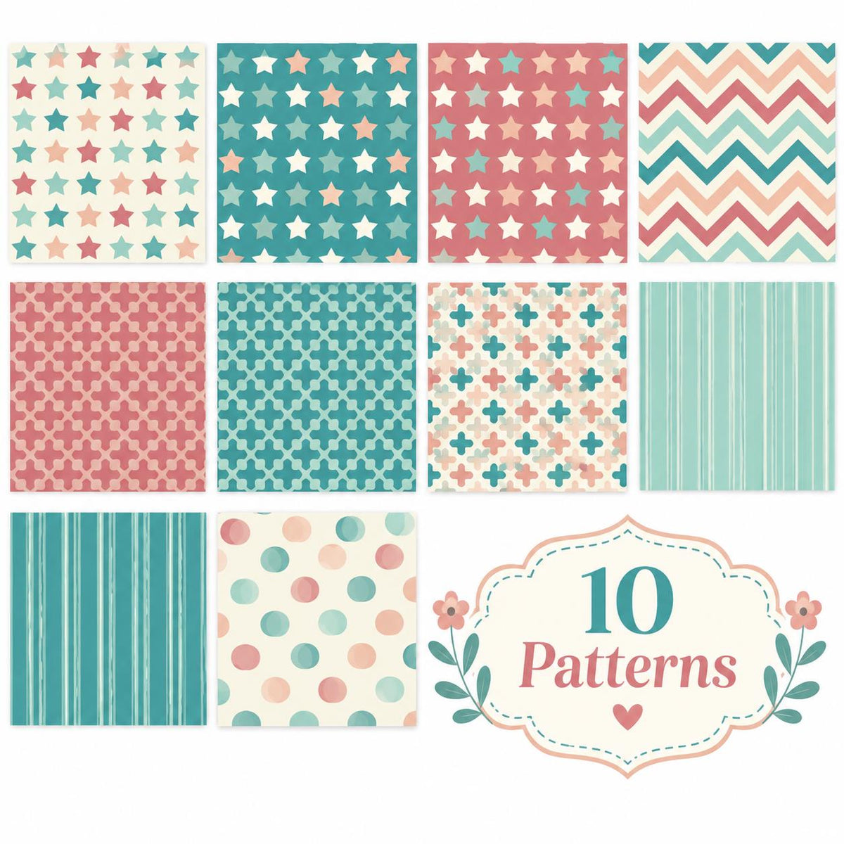 10pcs Vintage Dot Flower Pattern Jelly Roll Fabric Strips 2.5X19.7inch Pre-Cut 100% Polyester For Patchwork Quilts, Table Runners, Placemats, Tote Bags, Storage Pouches, Makeup Bags, Coasters, Quilt Blocks & Binding