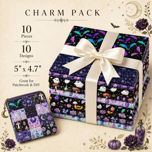 10Pc/Set Halloween Series Butterfly Heart Skull Pumpkin Cat Mushroom Rose Bat Fat Quarter Fabric, Pre-Cut Square Fabric Assort, Fabric Set, Craft Fabric, Handmade DIY Patchwork Fabric,Home Quilting Sewing Fabric, Packaging Fabric, Scrapbooking Craft Hobby