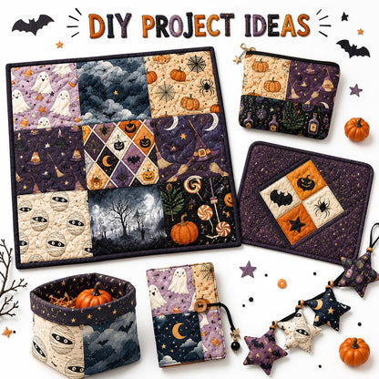 10pcs Charm Pack Set Bat Pumpkin Moon Halloween Vintage Style Pattern Handmade DIY with Rich Color and Texture Elements 100% Polyester Patchwork in 10 Design Styles Suitable for Patchwork DIY Craft Projects DIY Wallet Making Gift Giving Bag Making