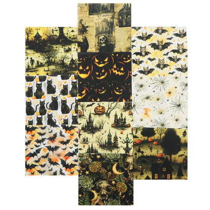 10Pc/Set Halloween Skull Cat Bat Spider Web Witch Pumpkin Series Fat Quarter Fabric, Pre-Cut Square Fabric Assort, Fabric Set, Craft Fabric, Handmade DIY Patchwork Fabric,Home Quilting Sewing Fabric, Packaging Fabric, Scrapbooking Craft Hobbyist