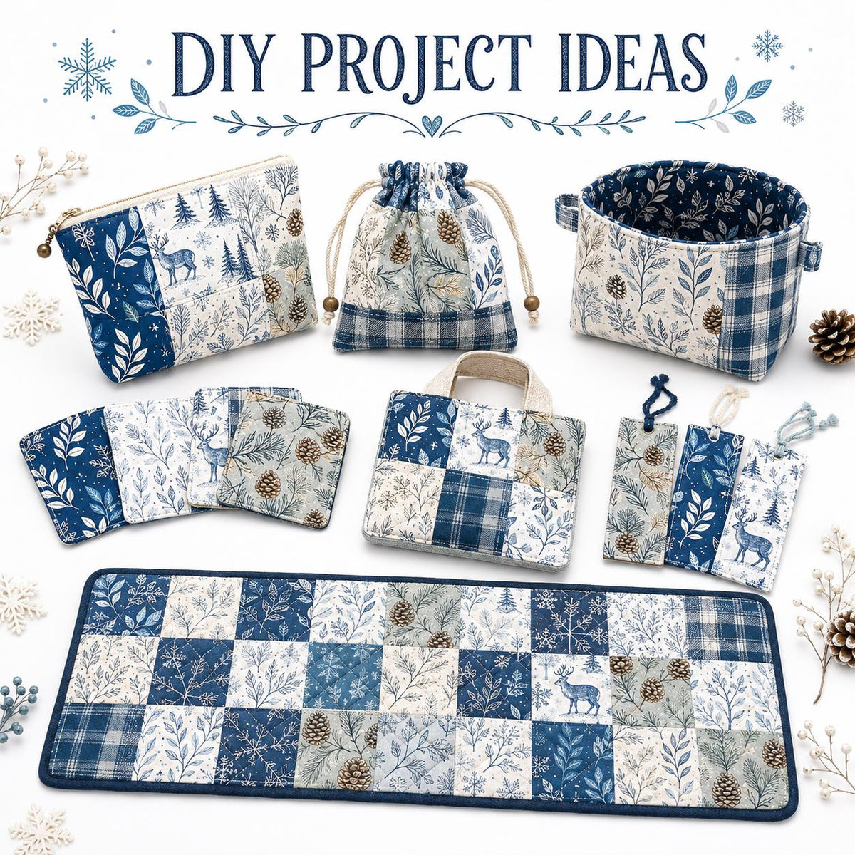 10Pc/Set Christmas Series Plaid Rabbit Deer Pinecones Christmas Tree Fat Quarter Fabric, Pre-Cut Square Fabric Assort, Fabric Set, Craft Fabric, Handmade DIY Patchwork Fabric,Home Quilting Sewing Fabric, Packaging Fabric, Scrapbooking Craft Hobbyist