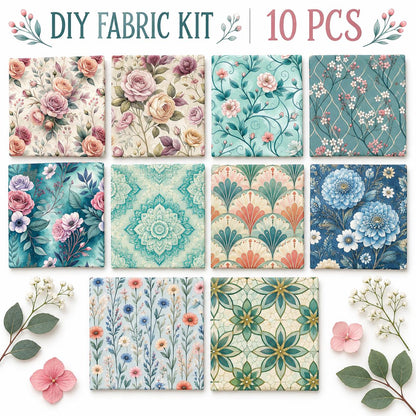 10Pc/Set Flower Series Fat Quarter Fabric, Pre-Cut Square Fabric Assort, Fabric Set, Craft Fabric, Handmade DIY Patchwork Fabric,Home Quilting Sewing Fabric, Packaging Fabric, Scrapbooking Craft Hobbyist