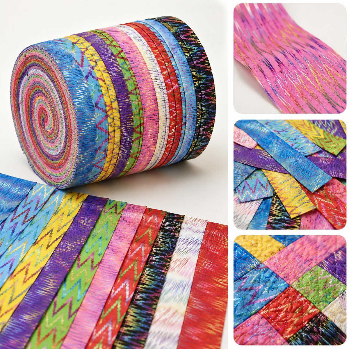 10pcs Vintage Chevron, Zig Zags Pattern Jelly Roll Fabric Strips 2.5X19.7inch Pre-Cut 100% Polyester For Patchwork Quilts, Table Runners, Placemats, Tote Bags, Storage Pouches, Makeup Bags, Coasters, Quilt Blocks & Binding