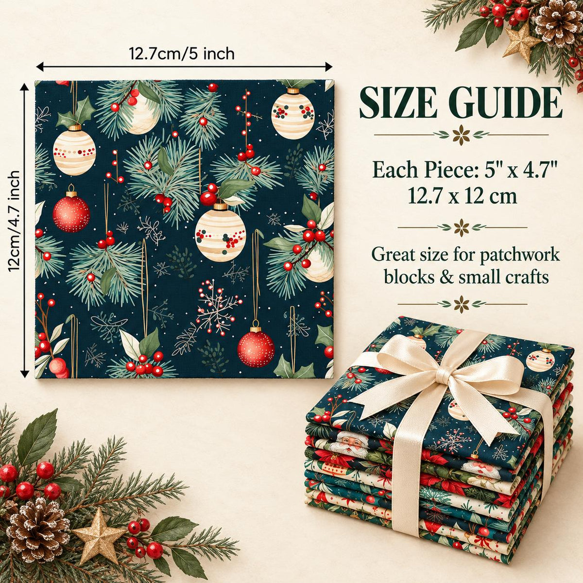 10Pc/Set Christmas Series Flower Tree Bell Star Holly Santa Claus Fat Quarter Fabric, Pre-Cut Square Fabric Assort, Fabric Set, Craft Fabric, Handmade DIY Patchwork Fabric,Home Quilting Sewing Fabric, Packaging Fabric, Scrapbooking Craft Hobbyist
