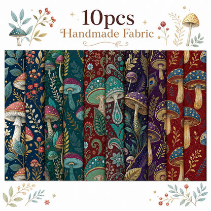 10pcs Vintage Mushroom Floral Pattern Jelly Roll Fabric Strips 2.5X19.7inch Pre-Cut 100% Polyester For Patchwork Quilts, Table Runners, Placemats, Tote Bags, Storage Pouches, Makeup Bags, Coasters, Quilt Blocks & Binding