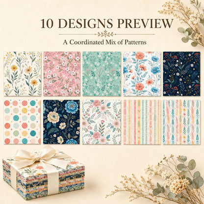 10pcs Charm Pack Set Floral Pattern Vintage Style Handmade DIY with Rich Color and Texture Elements 100% Polyester Patchwork in 10 Design Styles Suitable for Patchwork DIY Craft Projects DIY Wallet Making Gift Giving Bag Making Mother's Day Gift