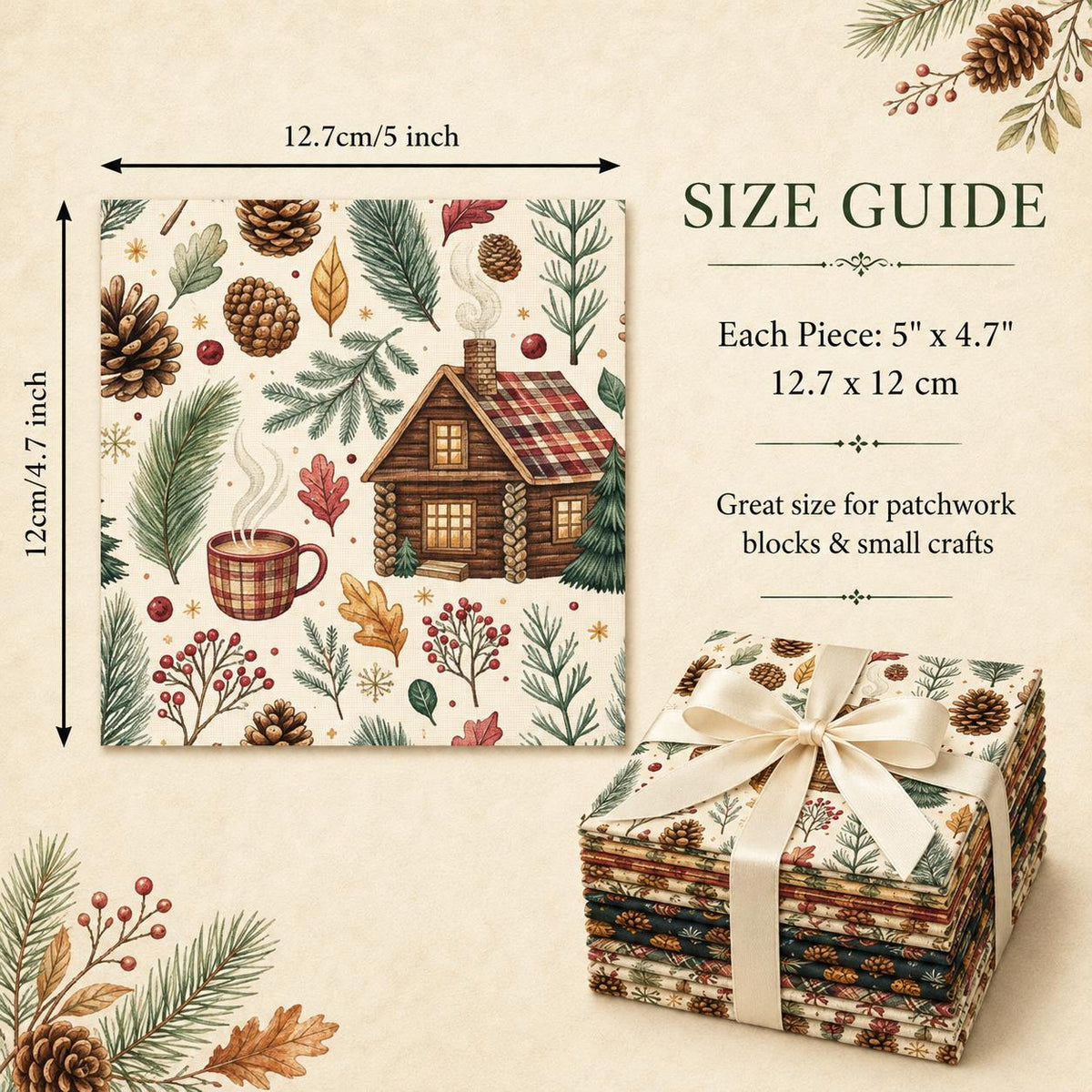 10Pc/Set Christmas Series Cup Tree House Coffee Plaid Fat Quarter Fabric, Pre-Cut Square Fabric Assort, Fabric Set, Craft Fabric, Handmade DIY Patchwork Fabric,Home Quilting Sewing Fabric, Packaging Fabric, Scrapbooking Craft Hobbyist