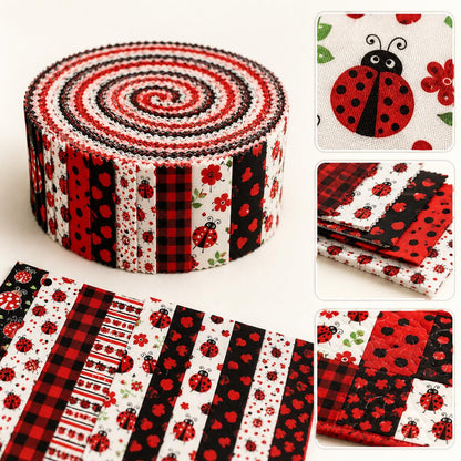 10Pc/Set, Making 10 Images 1pc Each, Each Size: 6.3*50cm Spring Heart Ladybug Red Series Sliced Fabric Set Style Combination, Polyester Jelly Roll Fabric Strips, Pre-Cut Quilting Squares, For Quilting DIY, Handicrafts And Sewing, Blankets, Rugs
