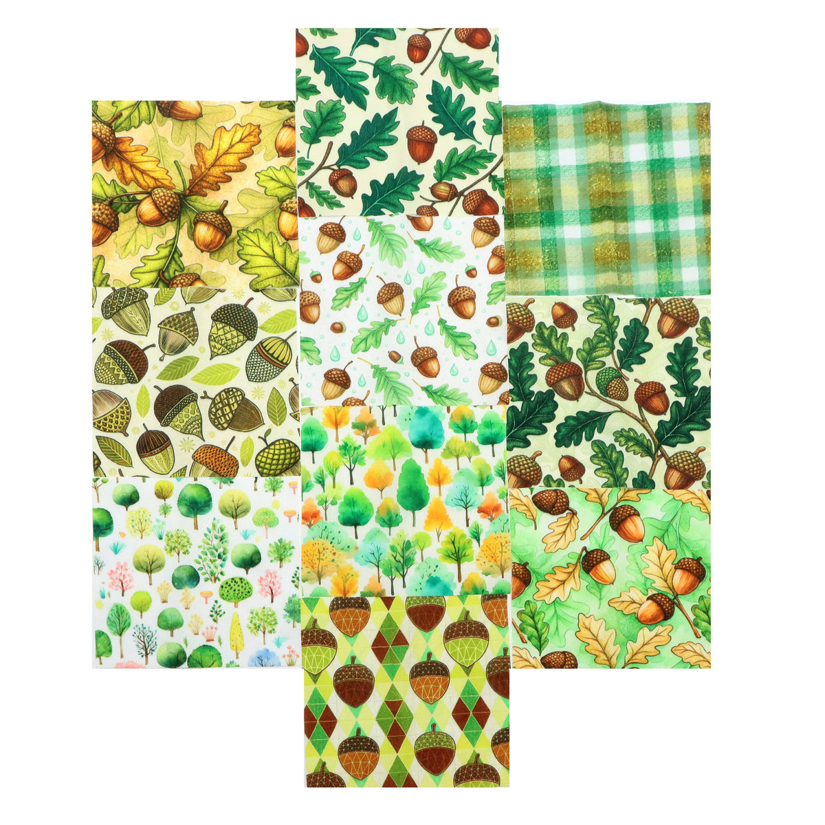 10pcs Charm Pack Set Pinecones Autumn Vintage Style Pattern Handmade DIY with Rich Color and Texture Elements 100% Polyester Patchwork in 10 Design Styles Suitable for Patchwork DIY Craft Projects DIY Wallet Making Gift Giving Bag Making Mother's Day Gift