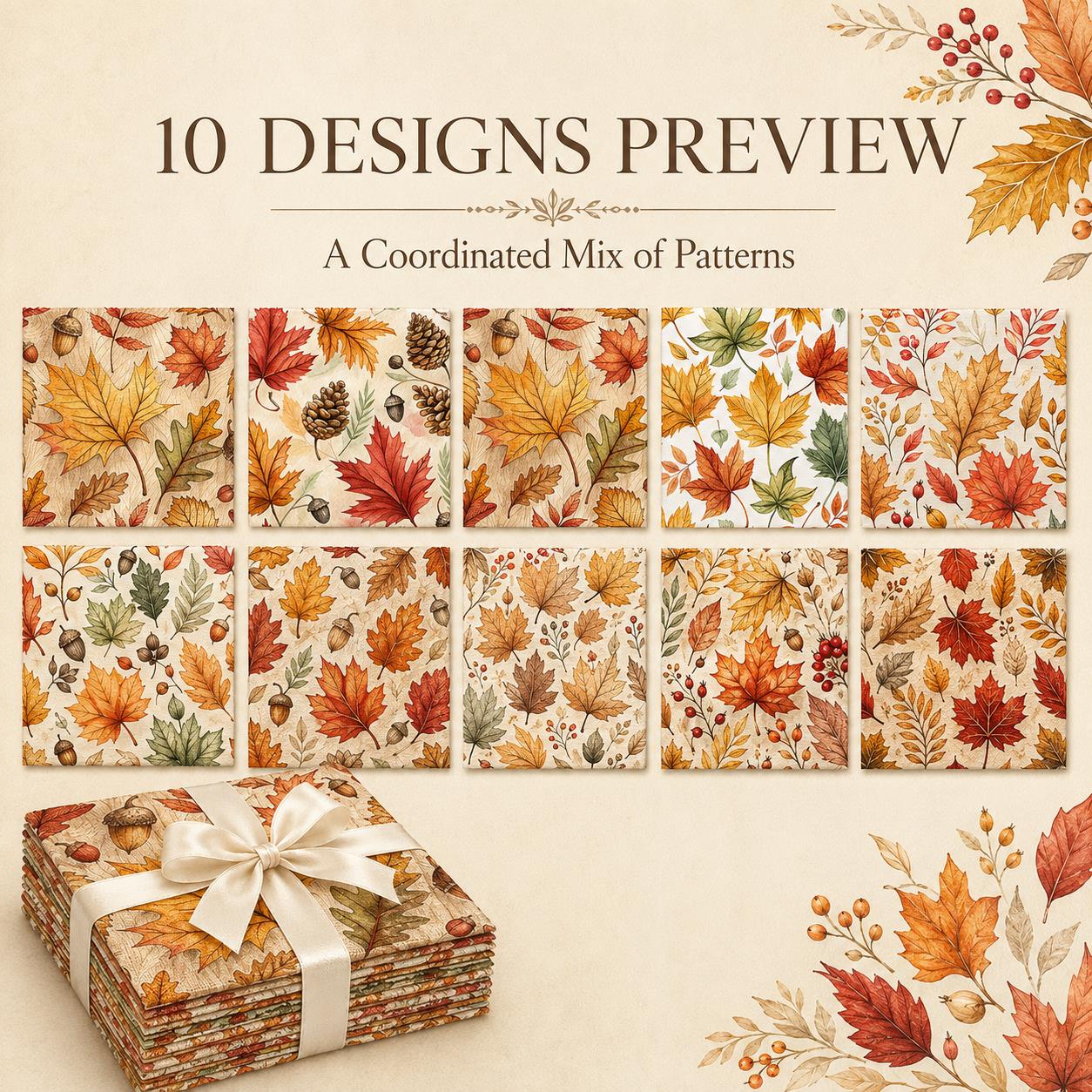 10Pc/Set Fall Autumn Series Maple Leaf Pinecones Fat Quarter Fabric, Pre-Cut Square Fabric Assort, Fabric Set, Craft Fabric, Handmade DIY Patchwork Fabric,Home Quilting Sewing Fabric, Packaging Fabric, Scrapbooking Craft Hobbyist