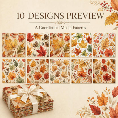 10Pc/Set Fall Autumn Series Maple Leaf Pinecones Fat Quarter Fabric, Pre-Cut Square Fabric Assort, Fabric Set, Craft Fabric, Handmade DIY Patchwork Fabric,Home Quilting Sewing Fabric, Packaging Fabric, Scrapbooking Craft Hobbyist