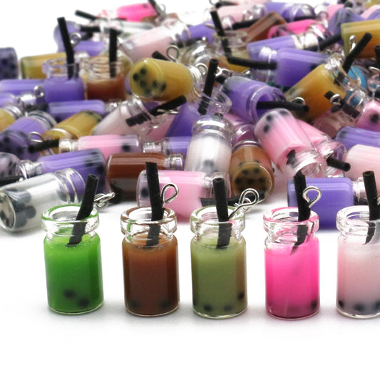 5Pcs/Pack Exquisite Milk Tea Cup Resin Charms Pendant-Mixed Colors-Perfect for DIY Jewelry Making Necklace Bracelets Earrings Keychain Findings Crafting, and Accessories