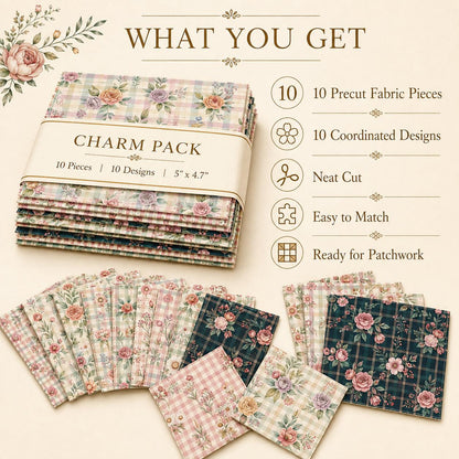 10Pc/Set Flower Plaid Series Daisy Mushroom Fat Quarter Fabric, Pre-Cut Square Fabric Assort, Fabric Set, Craft Fabric, Handmade DIY Patchwork Fabric,Home Quilting Sewing Fabric, Packaging Fabric, Scrapbooking Craft Hobbyist