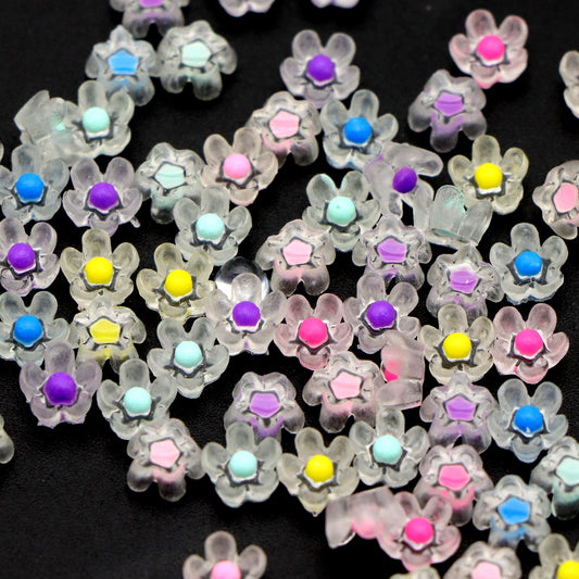 100pcs Transparent Flower Floral 3D Acrylic Resin Charms Ornament DIY Creative Phone Shell Case Keychain Fridge Patches Decors Accessories Happy Holiday Crafts Jewelry Making Wedding Christmas Party Decoration