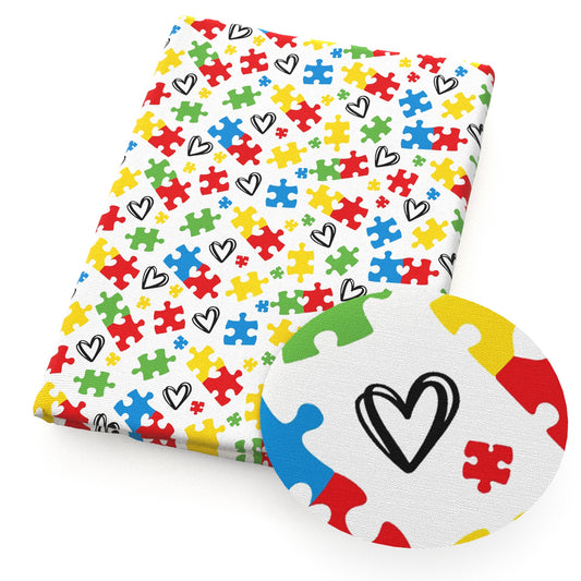 autism awareness heart love puzzle fabric