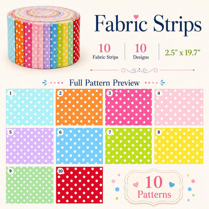 10pcs Vintage Dot Pattern Purple Jelly Roll Fabric Strips 2.5X19.7inch Pre-cut 100% Polyester for Patchwork Quilts, Table Runners, Placemats, Tote Bags, Storage Pouches, Makeup Bags, Coasters, Quilt Blocks & Binding Multi-color