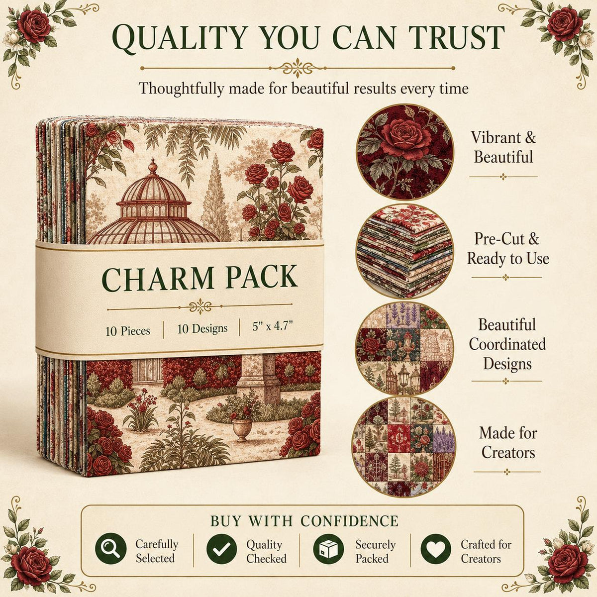 10Pc/Set Flower Rose Christmas Series Tree Fat Quarter Fabric, Pre-Cut Square Fabric Assort, Fabric Set, Craft Fabric, Handmade DIY Patchwork Fabric,Home Quilting Sewing Fabric, Packaging Fabric, Scrapbooking Craft Hobbyist