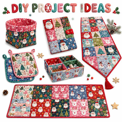 2D Flat 10Pc/Set Christmas Series Santa Claus Deer Holly Fat Quarter Fabric, Pre-Cut Square Fabric Assort, Fabric Set, Craft Fabric, Handmade DIY Patchwork Fabric,Home Quilting Sewing Fabric, Packaging Fabric, Scrapbooking Craft Hobbyist