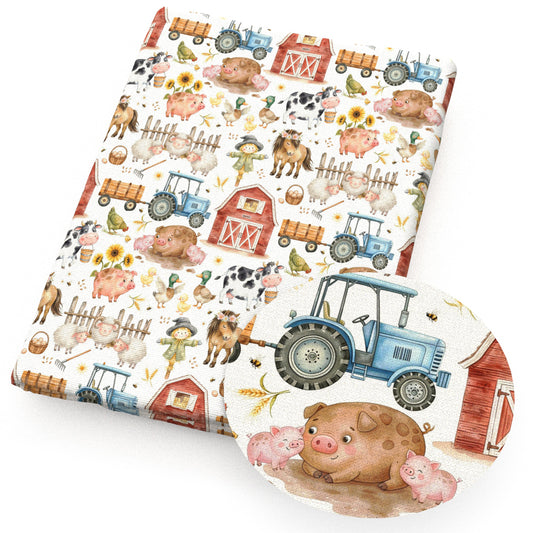 sheep turkey chicken duck ear of wheat scarecrow horse eggs house daisy sunflower cow bee fabric