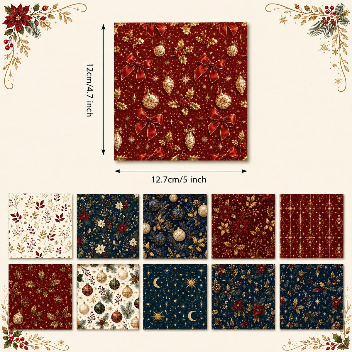 10pcs Charm Pack Set Christmas Pattern Vintage Style Handmade DIY with Rich Color and Texture Elements 100% Polyester Patchwork in 10 Design Styles Suitable for Patchwork DIY Craft Projects DIY Wallet Making Gift Giving Bag Making Mother's Day Gift