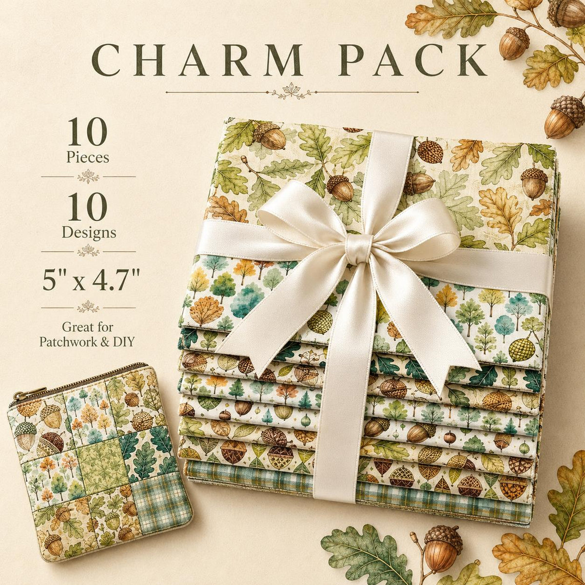 10pcs Charm Pack Set Pinecones Autumn Vintage Style Pattern Handmade DIY with Rich Color and Texture Elements 100% Polyester Patchwork in 10 Design Styles Suitable for Patchwork DIY Craft Projects DIY Wallet Making Gift Giving Bag Making Mother's Day Gift